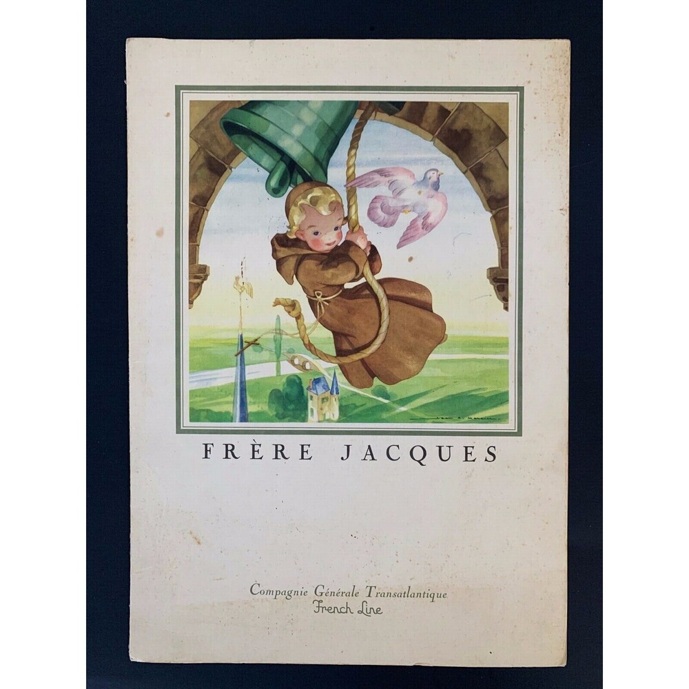 French Line TransAtlantique Luncheon Menu & Sheet Music Frére Jacques 1958